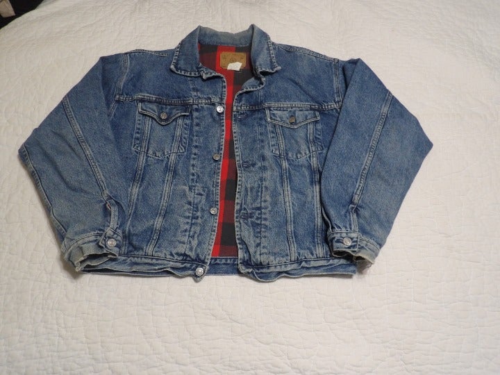 Vintage Gap Men Denim 100% Cotton Plaid Lined Jacket Size Large