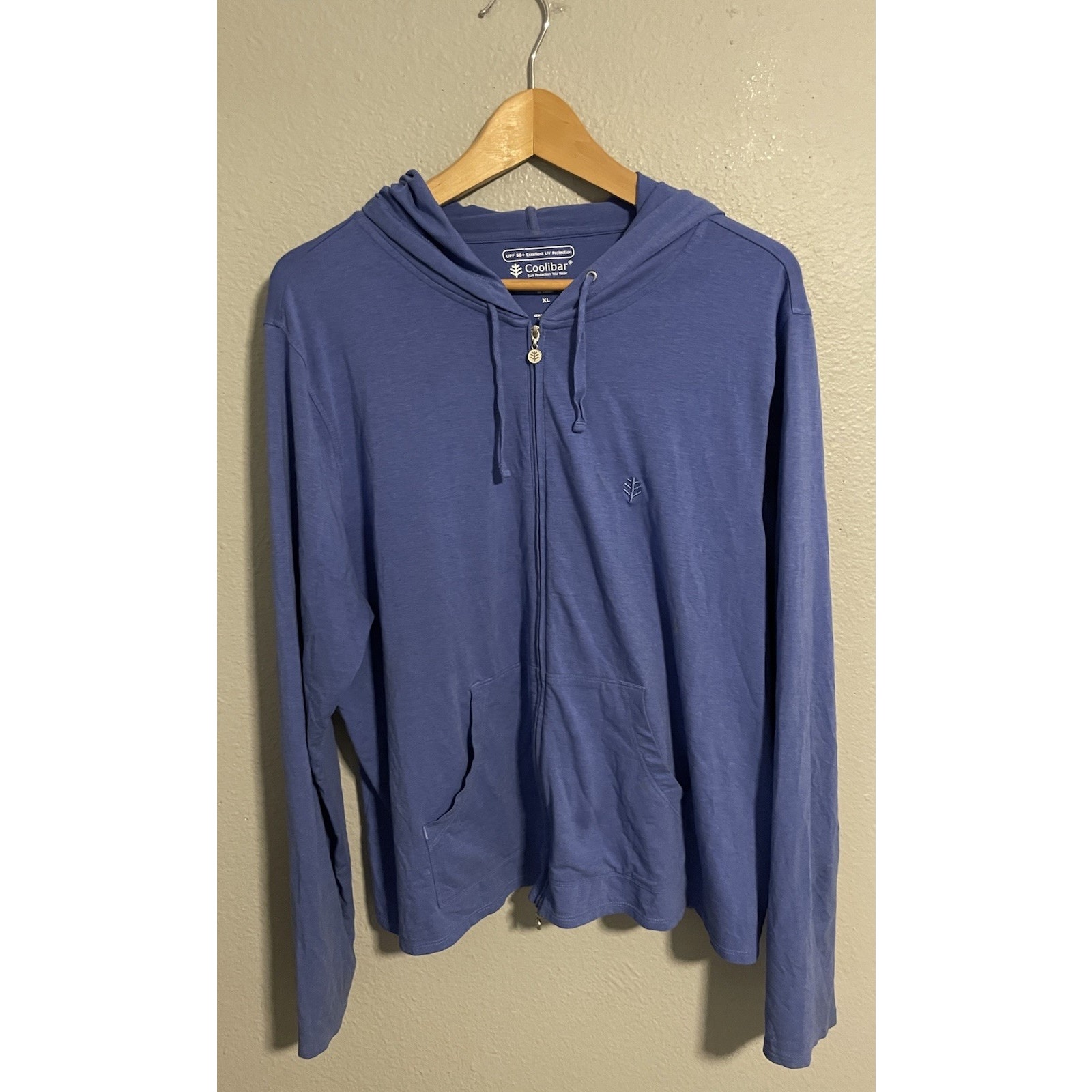 Coolibar Womens Seaside Hoodie XL Blue Bamboo Blend UPF 50 Full Zip FLAW