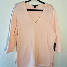 Lauren Ralph Lauren Classic V Neck Pastel Pink Knit Cotton Sweater Size 2X NWT