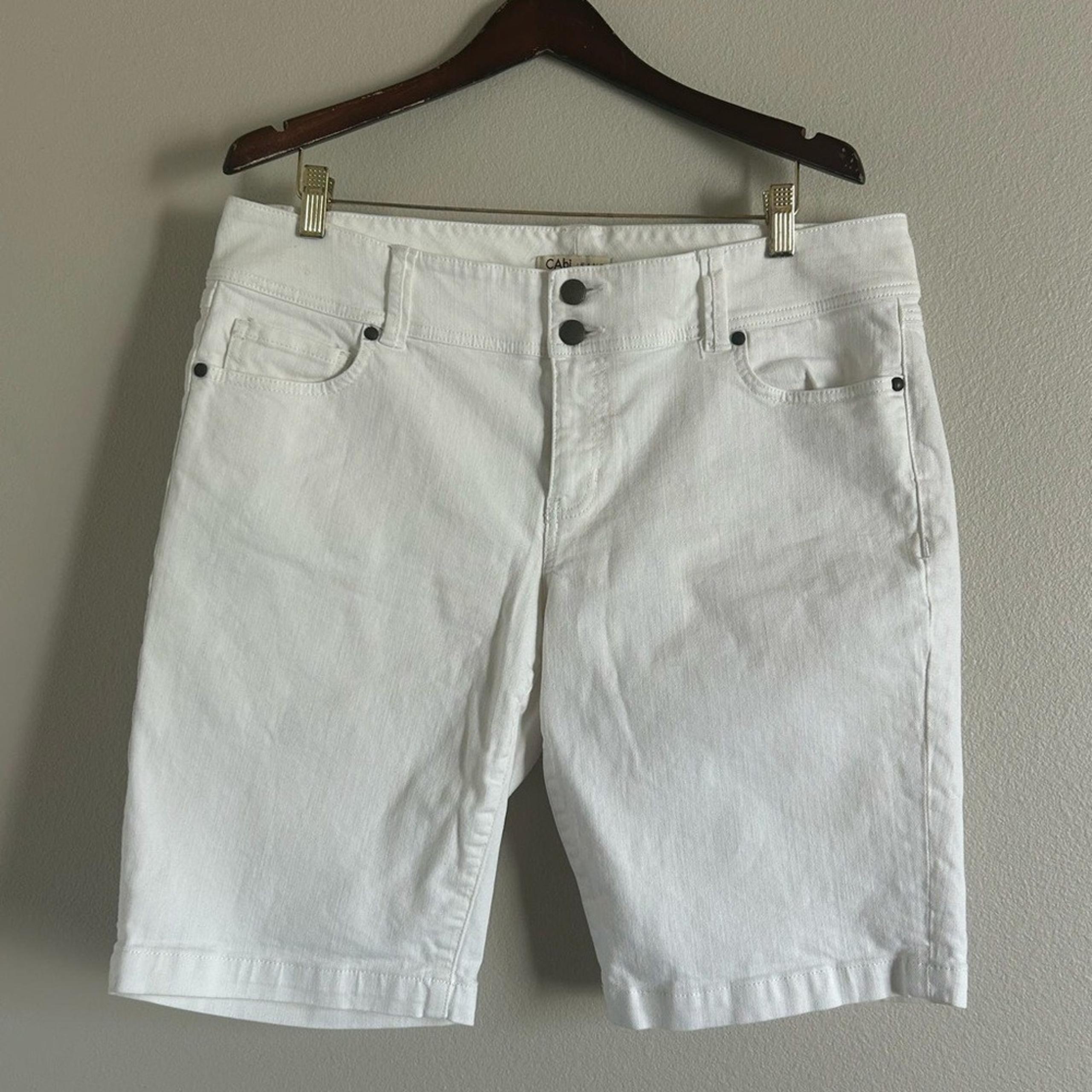 Cabi Jean White Denim Shorts Size 16 Womens Bermuda Nautical #757