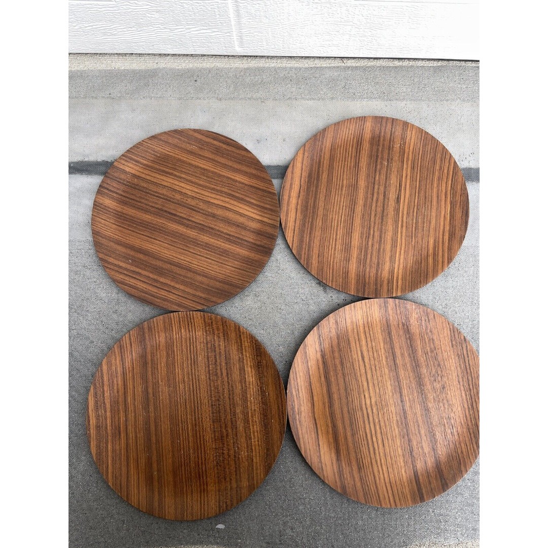 Vintage MCM Set of 4 Japanese Teak Plates