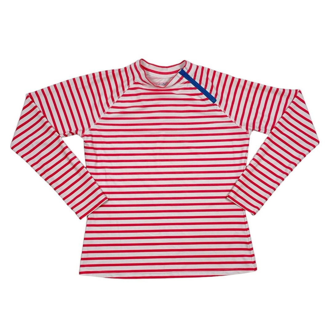 Cabana Life Rash Guard Medium Pink White Striped Long Sleeve Zipper UPF 50 Swim