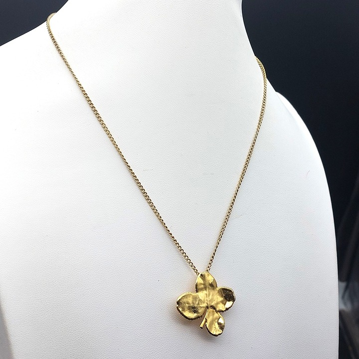 Gold Dipped Vermeil Four Leaf Clover Pendant Brooch On 20 Chain Necklace