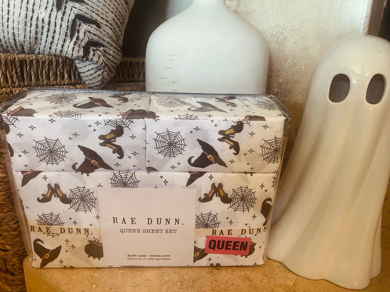 Rae Dunn Halloween QUEEN Witch Spiderwebs Sheet Set