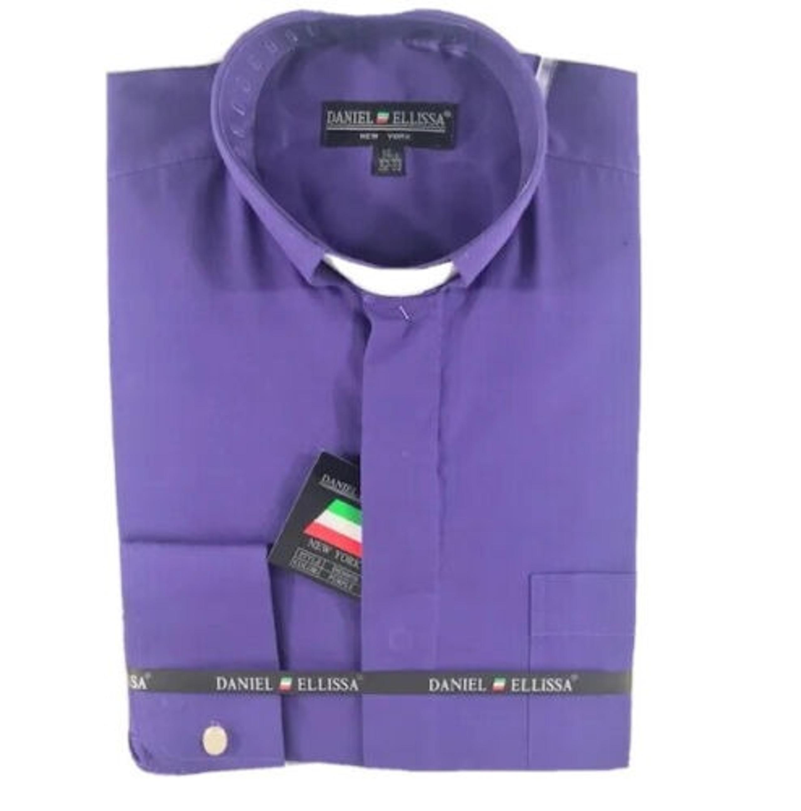 Daniel Ellissa Men's Clergy Shirt Purple White Tab French Cuffs Size 17.5 34/35