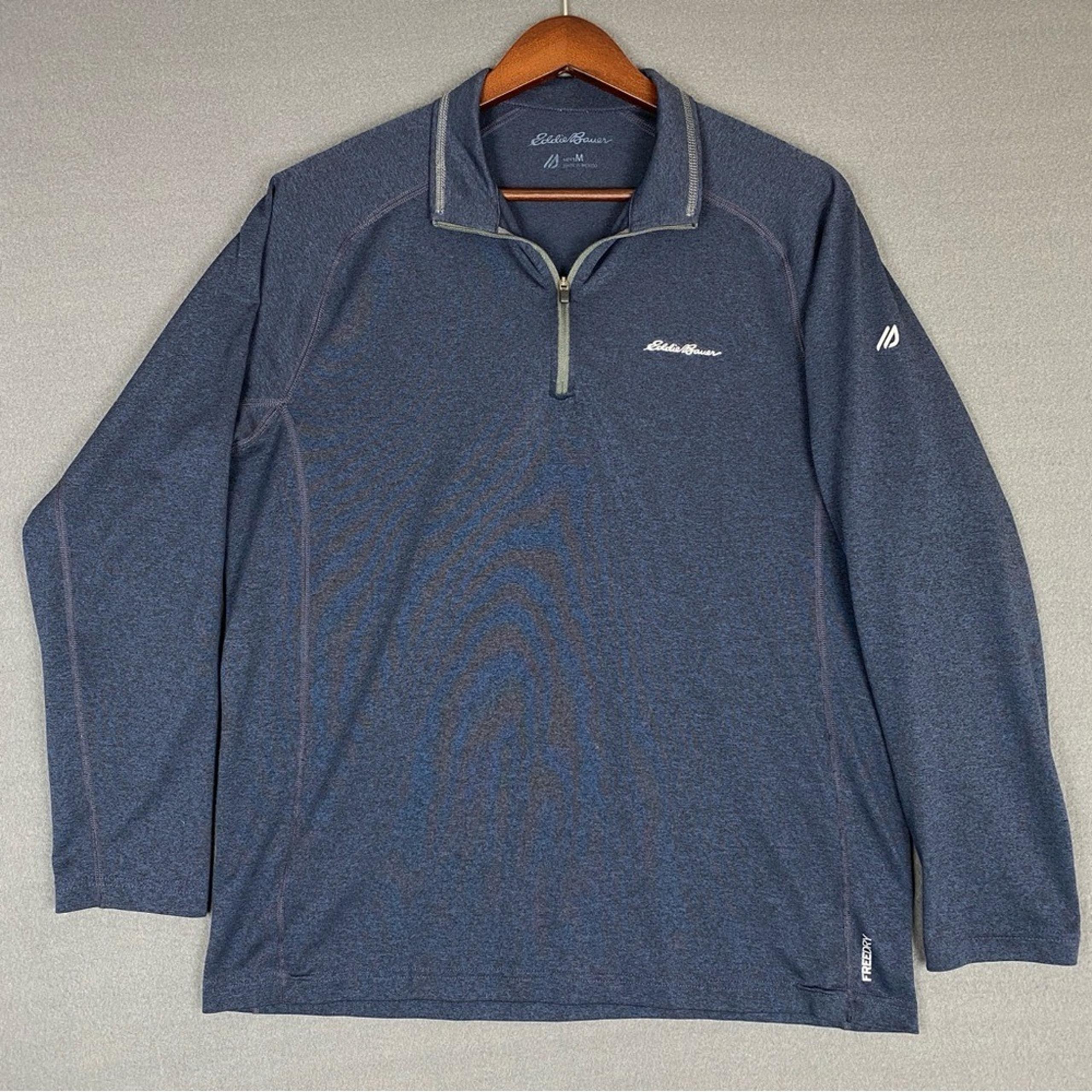 Eddie Bauer Free Dry Sweatshirt Men's Medium Blue 1/4 Zip Lightweight Pullover