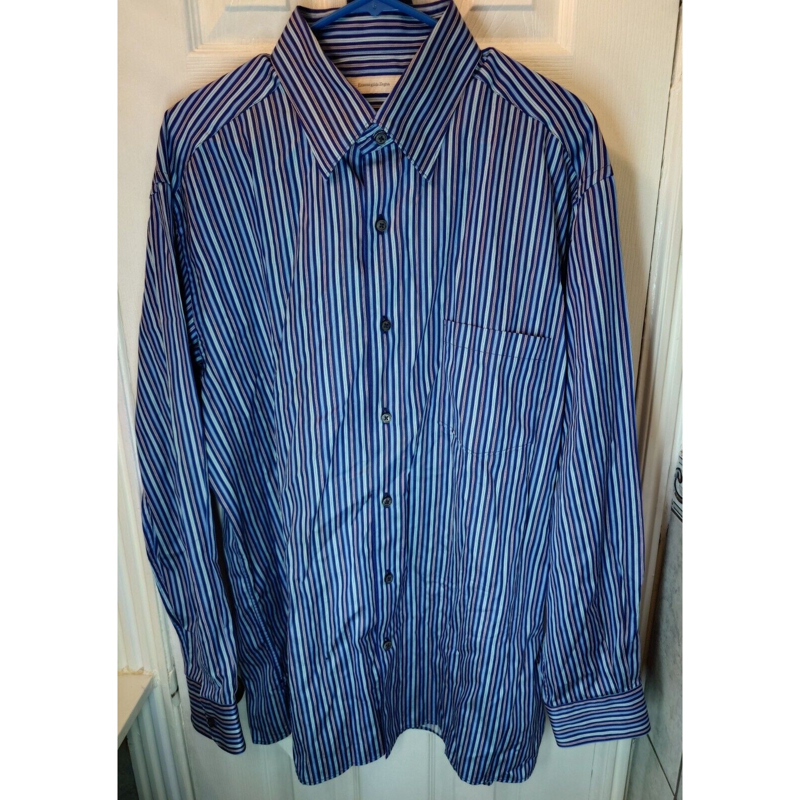 Ermenegildo Zegna Button Up Shirt Men 2XL Blue Stripes