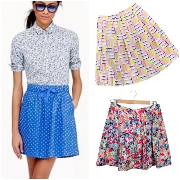 J. Crew Bundle of 3 Preppy Colorful Boho Summer Mini/Knee Length Skirts , Size 2