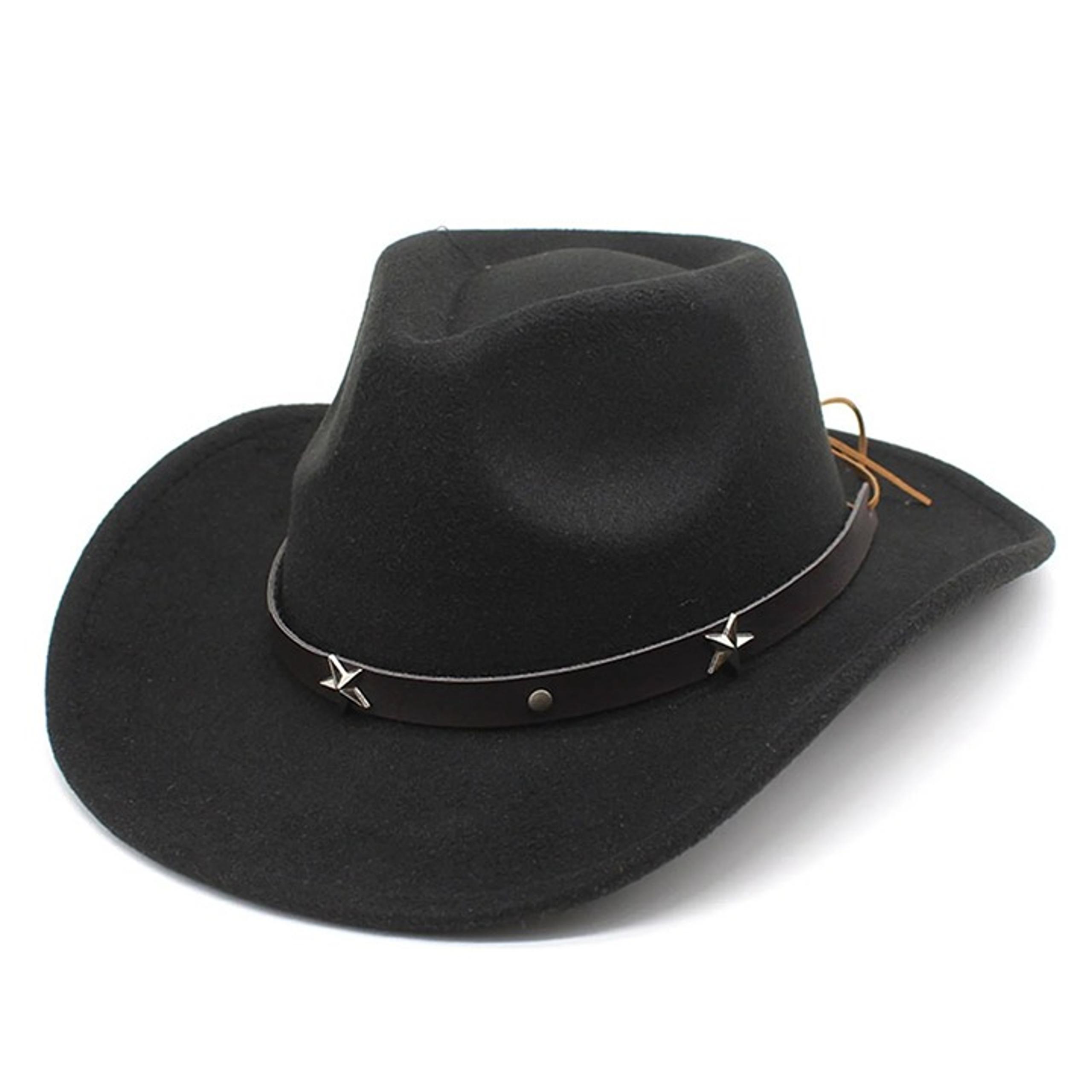 Black Western Cowboy Cowgirl Hat Felt Wide Brim Star Band Unisex Rodeo