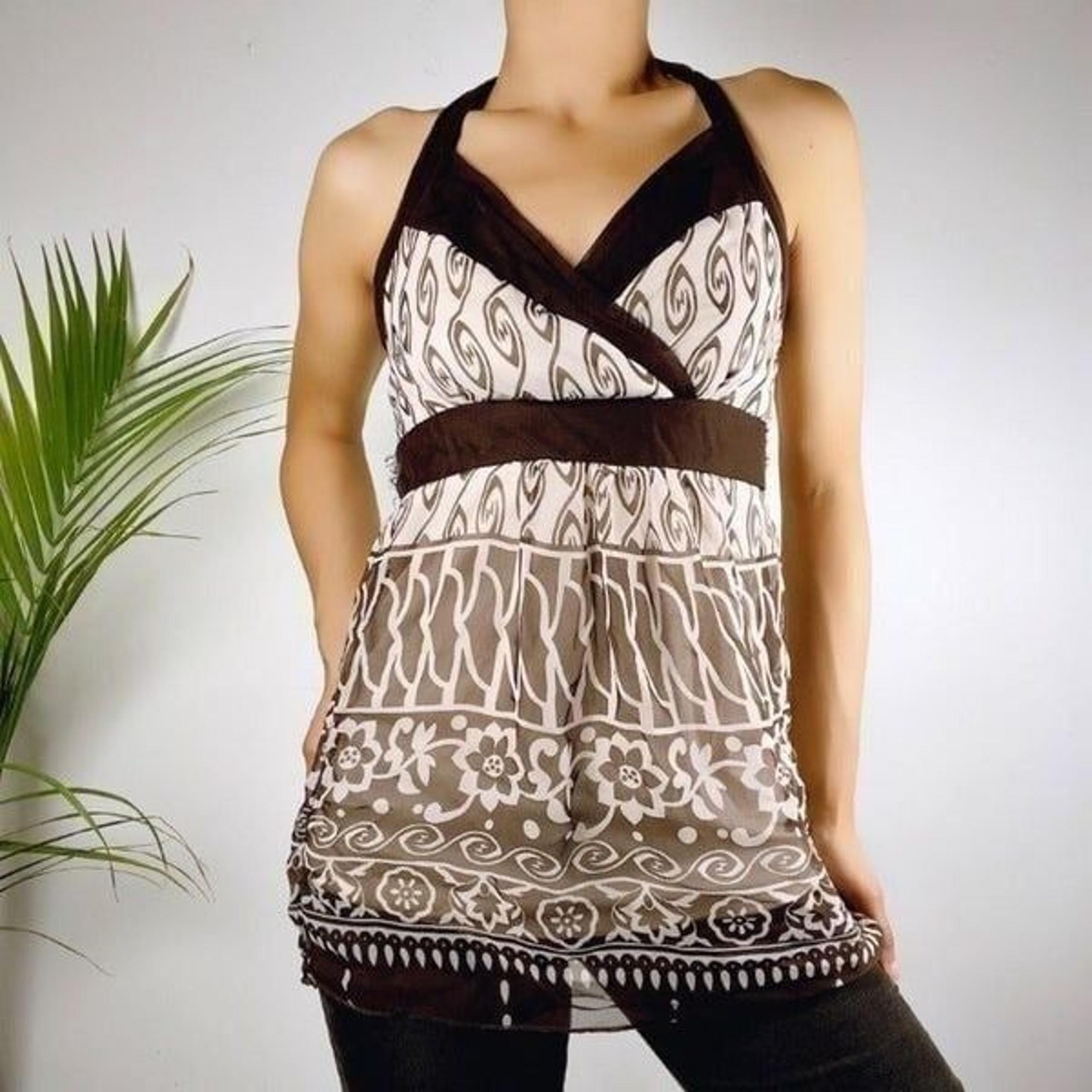 Vintage 00s Y2K Halter Summer Top Size Small Brown Print
