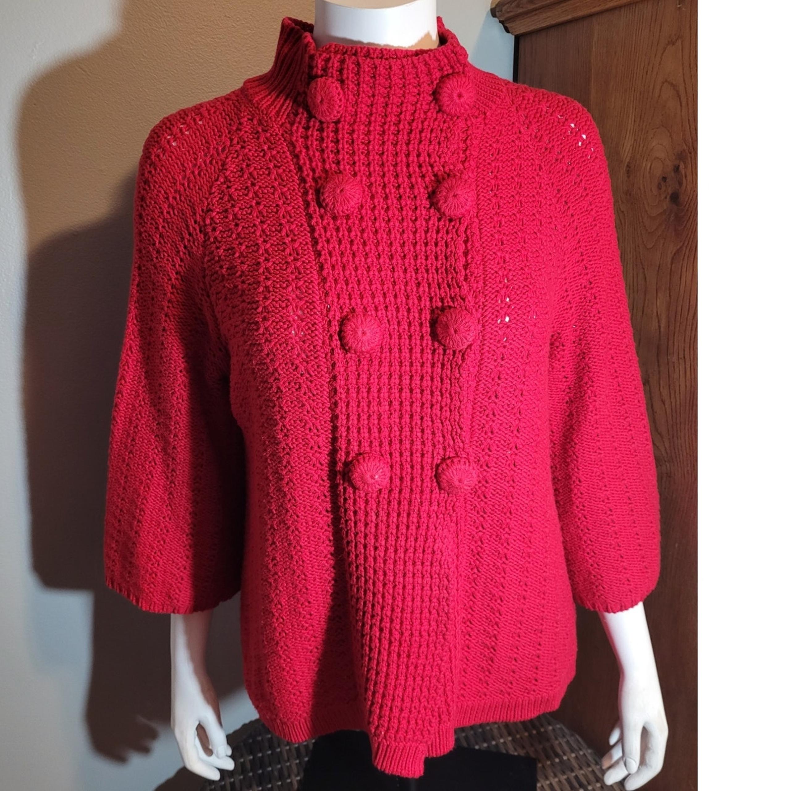 STYLE & CO. Women Unique Red Double Breasted Sweater Size Large Shacket Cardigan