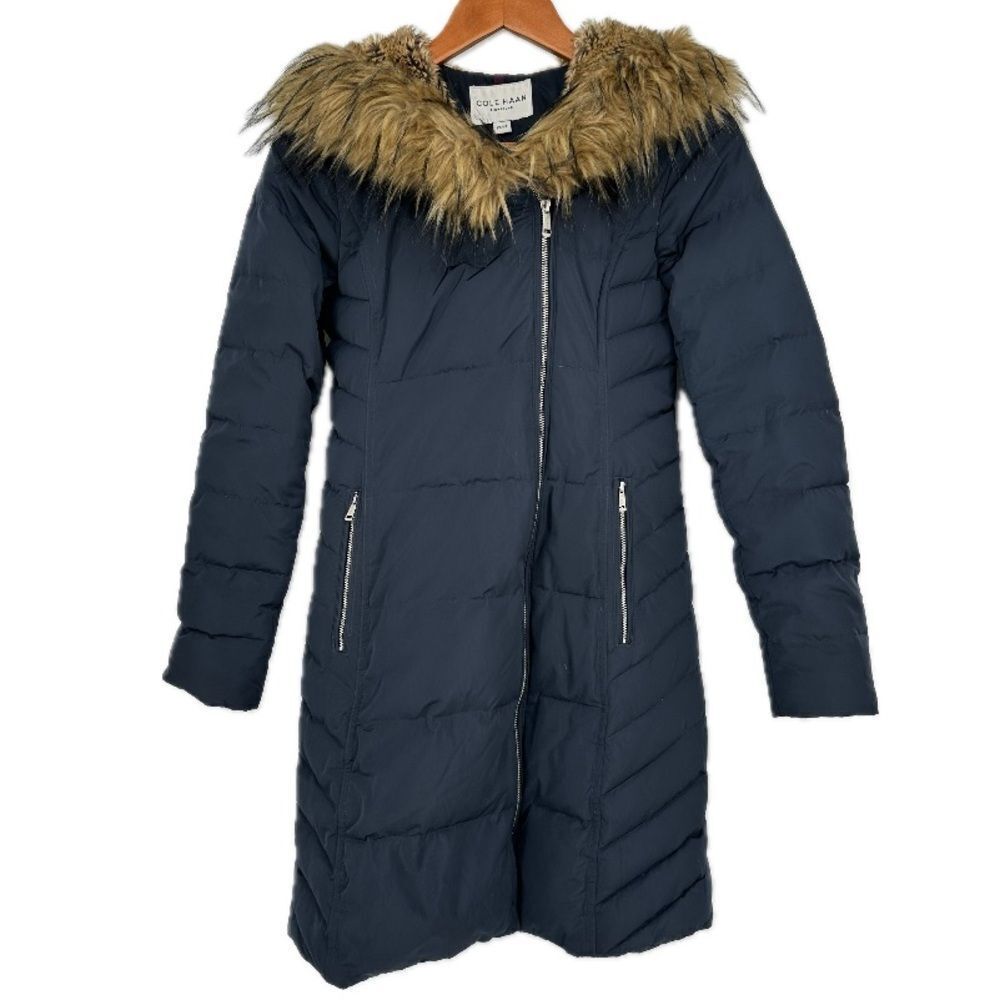 Cole haan faux fur trim down coat hotsell