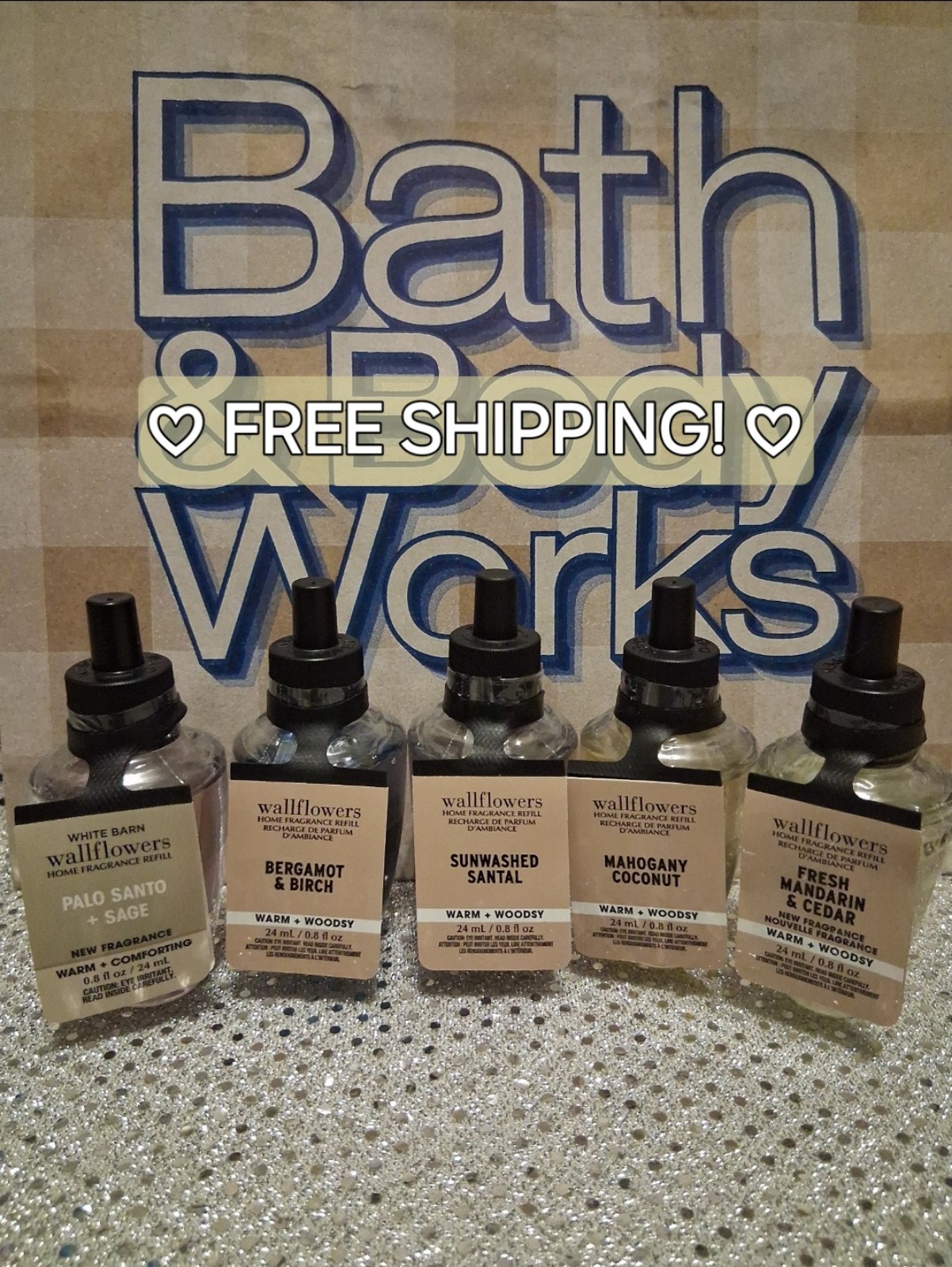 ×5 Bady & Body Works Wallflower Bundle Warm Woodsy Fragrance Palo Santo Cedar