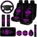 15 Pieces Polyester Fabric Purple Rose Art Flower Car Seat Cover Full Set