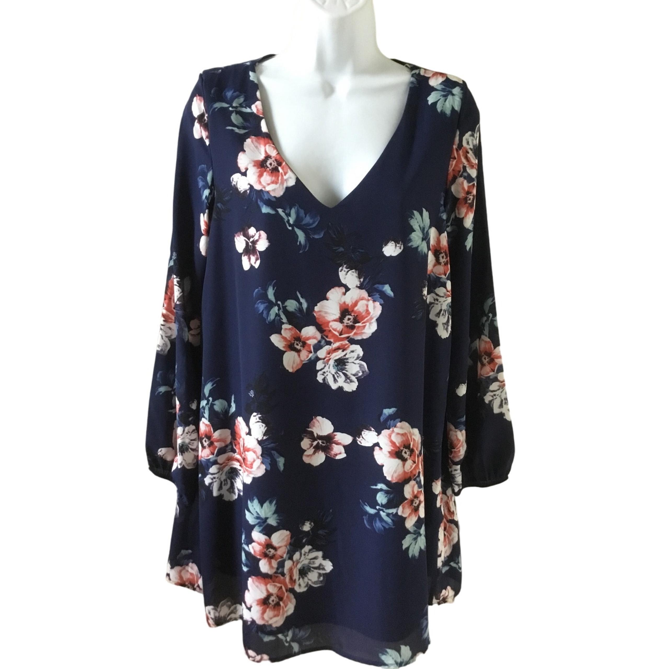 Peace Love Navy Floral Flowy Short Dress New size S