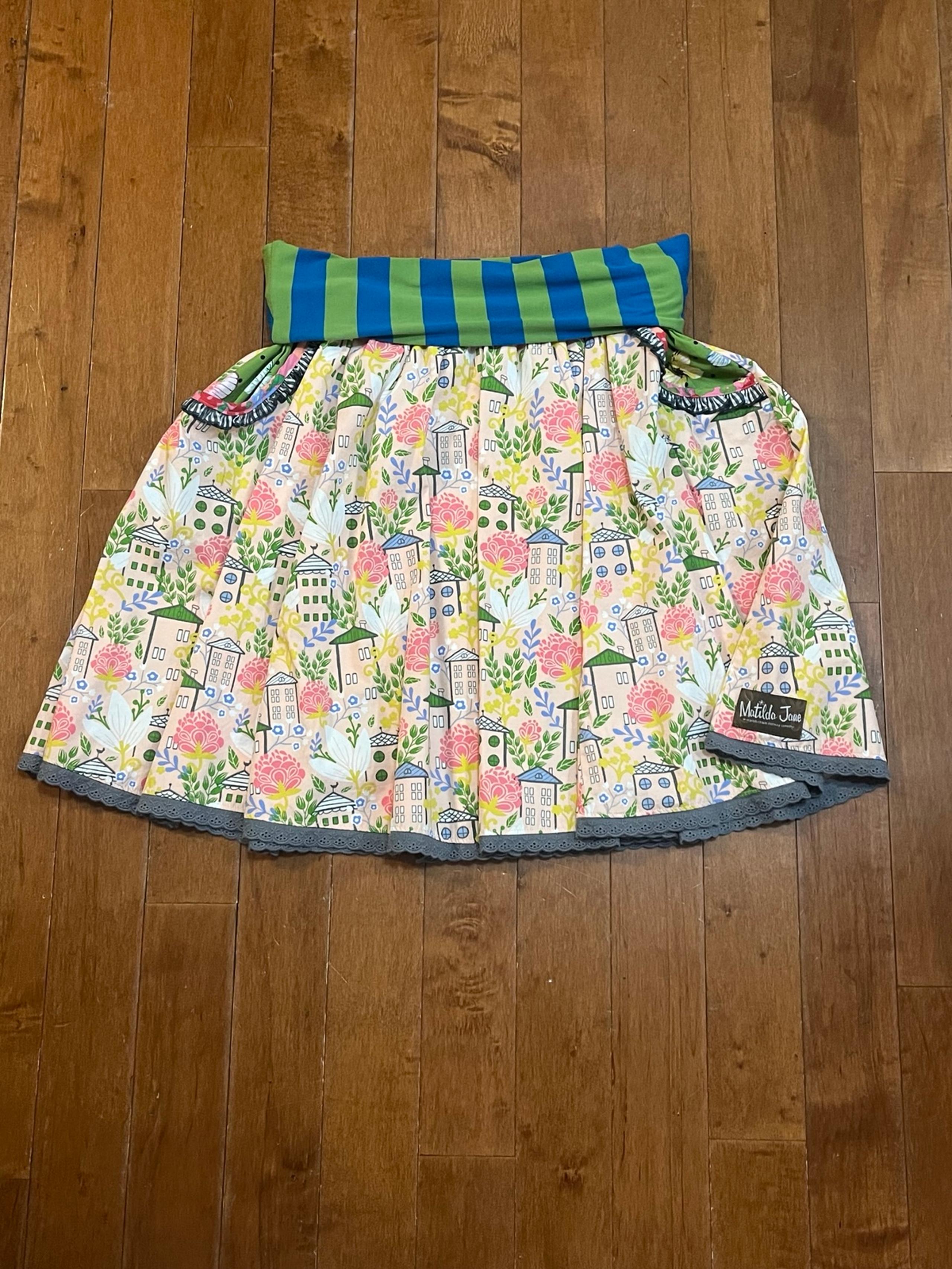 Matilda Jane Homeward Bound Village Print A-Line Skirt with Pockets Women’s M