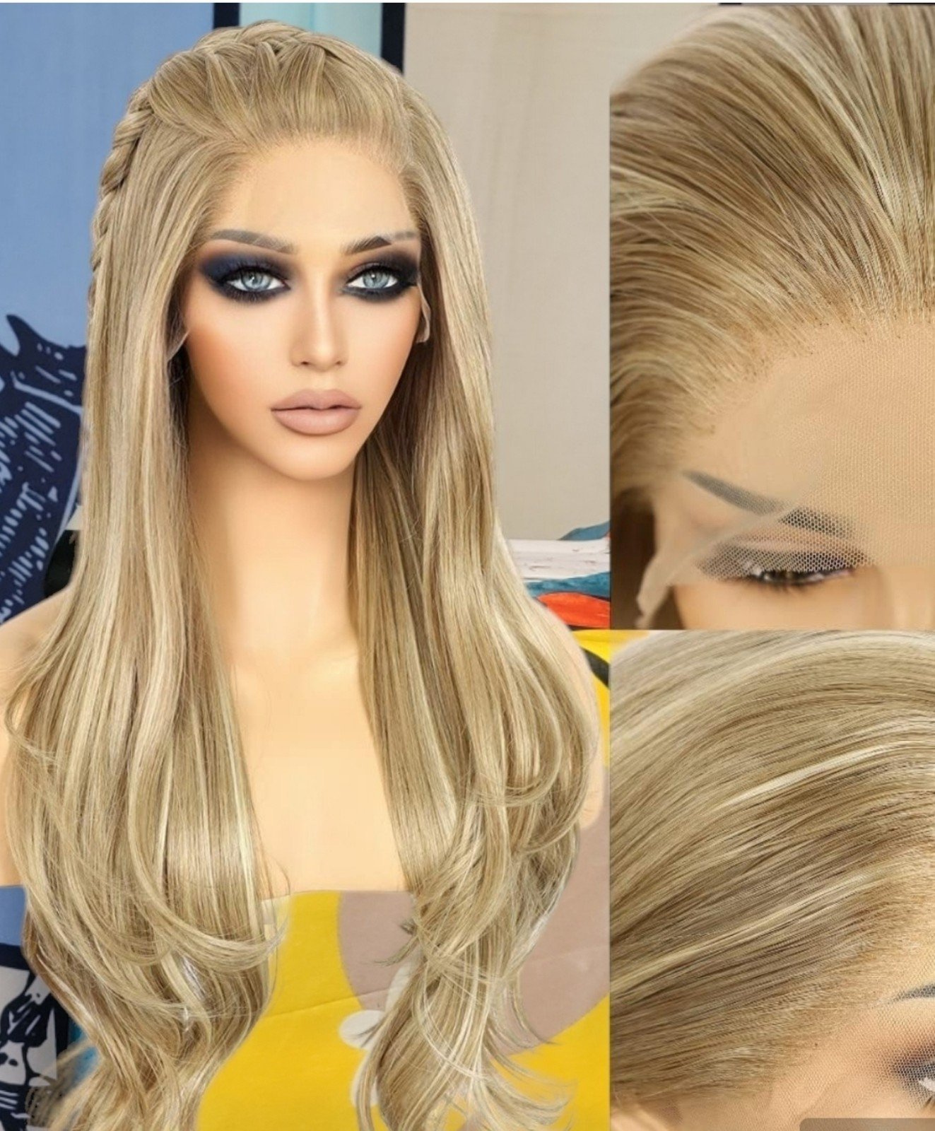 Wowfactor summer blonde with highlights free part lace wavy wig