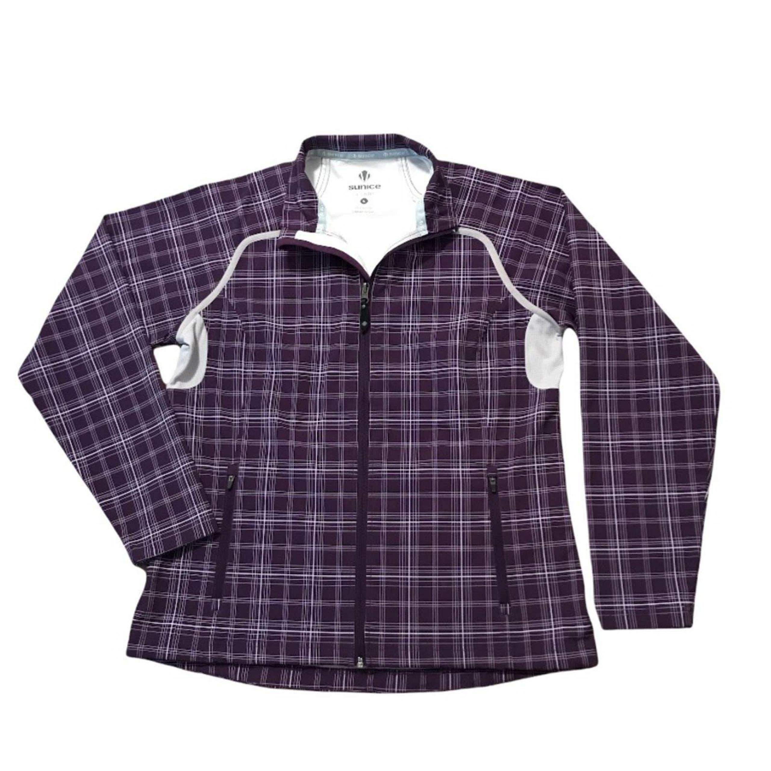 EUC Sunice purple window plaid zip rain jacket windbreaker L