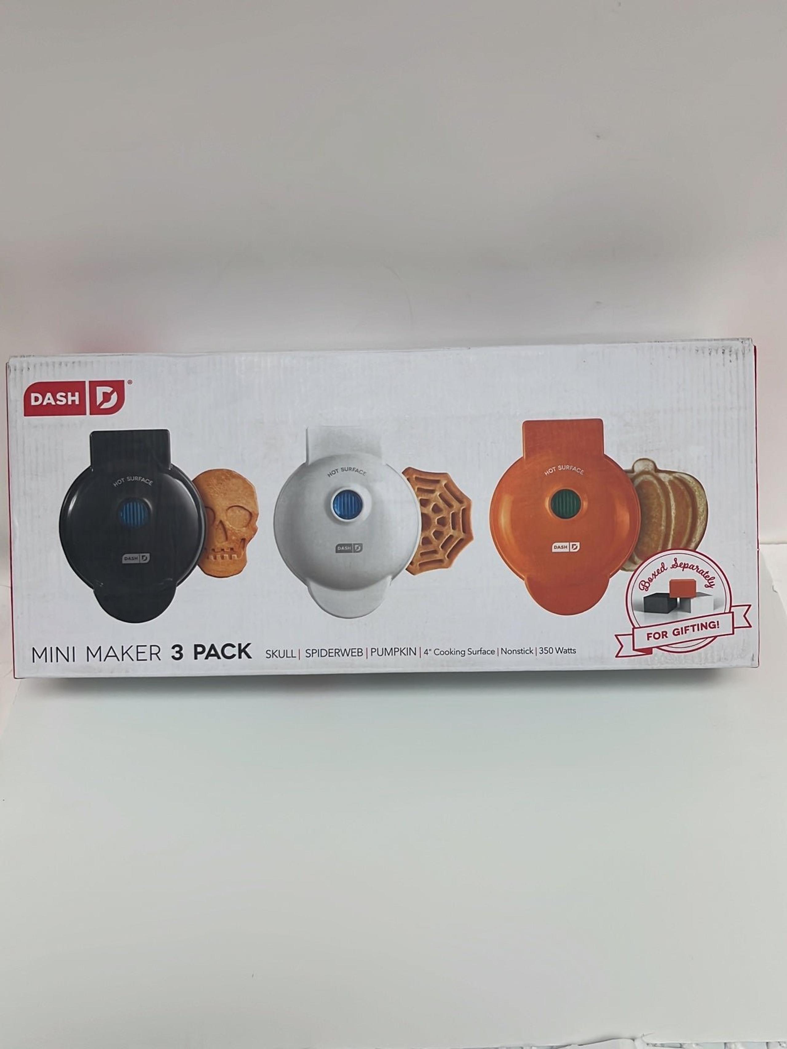 Dash Halloween Mini Waffle Maker Set of 3- Pumpkin, Skull and Spider Web