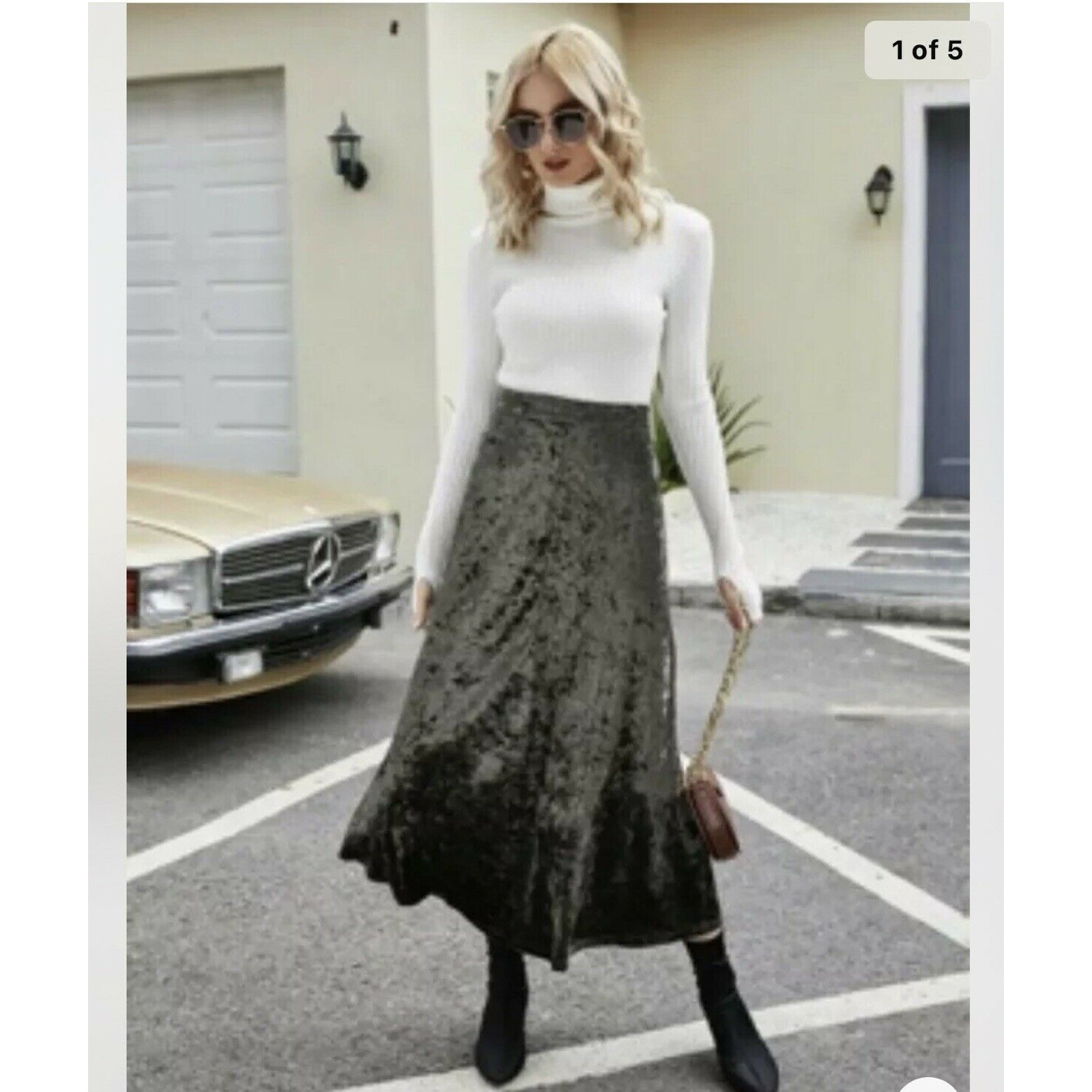 Zara green khaki velvet midi slip skirt size medium NWT