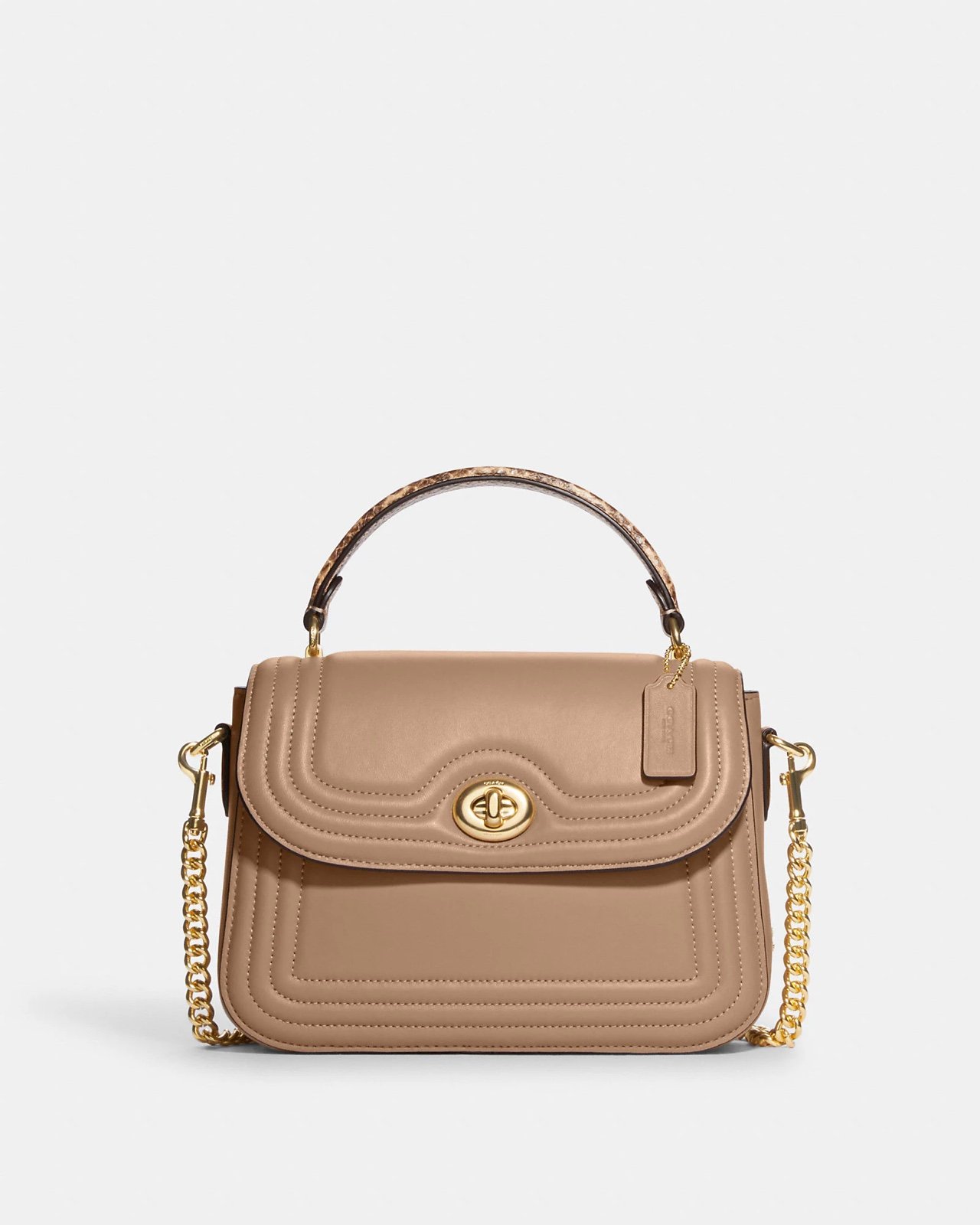 NWT Coach Marlie Top Handle Satchel With Border Quilting Taupe /Gold