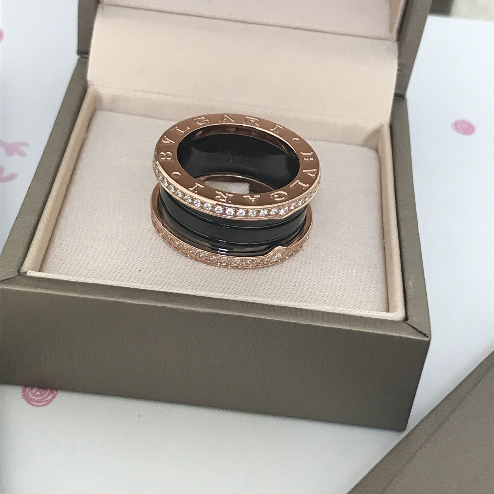 B.ZERO1 18K ROSE GOLD WIDE FOUR-BAND DIAMOND RING