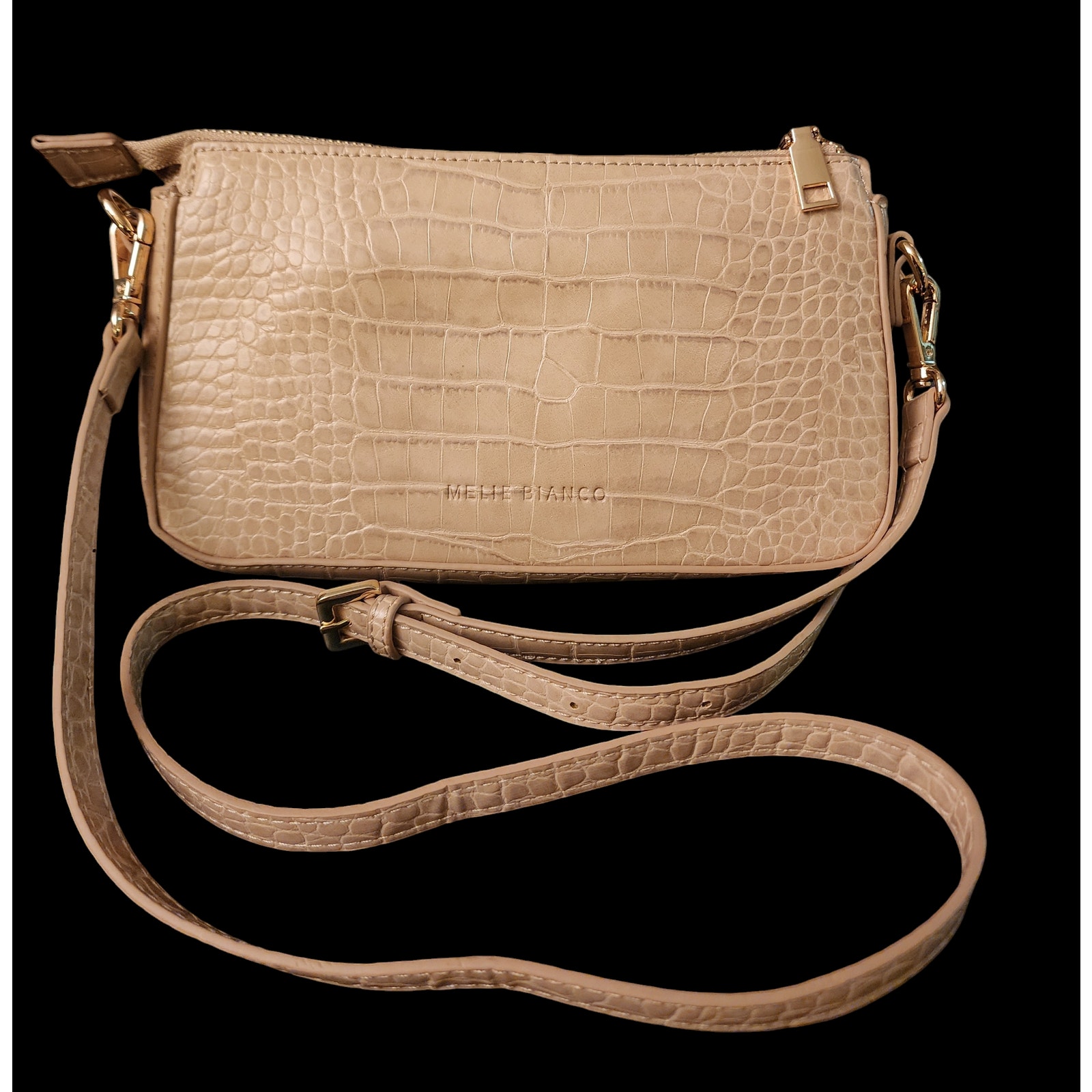 Melie Bianco taupe faux leather crossbody clutch bag