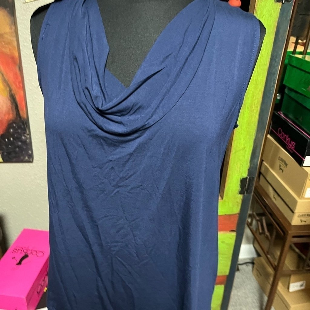 NWT navy blue bamboo cowlneck tank top dressy classy