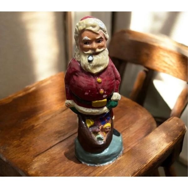 Antique Christmas Decoration Chalkware Santa Claus Figure