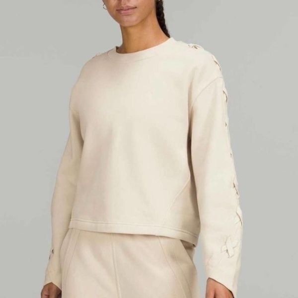 Lululemon Braided Sleeve Pullover White Opal/Cream 2 Sweatshirt