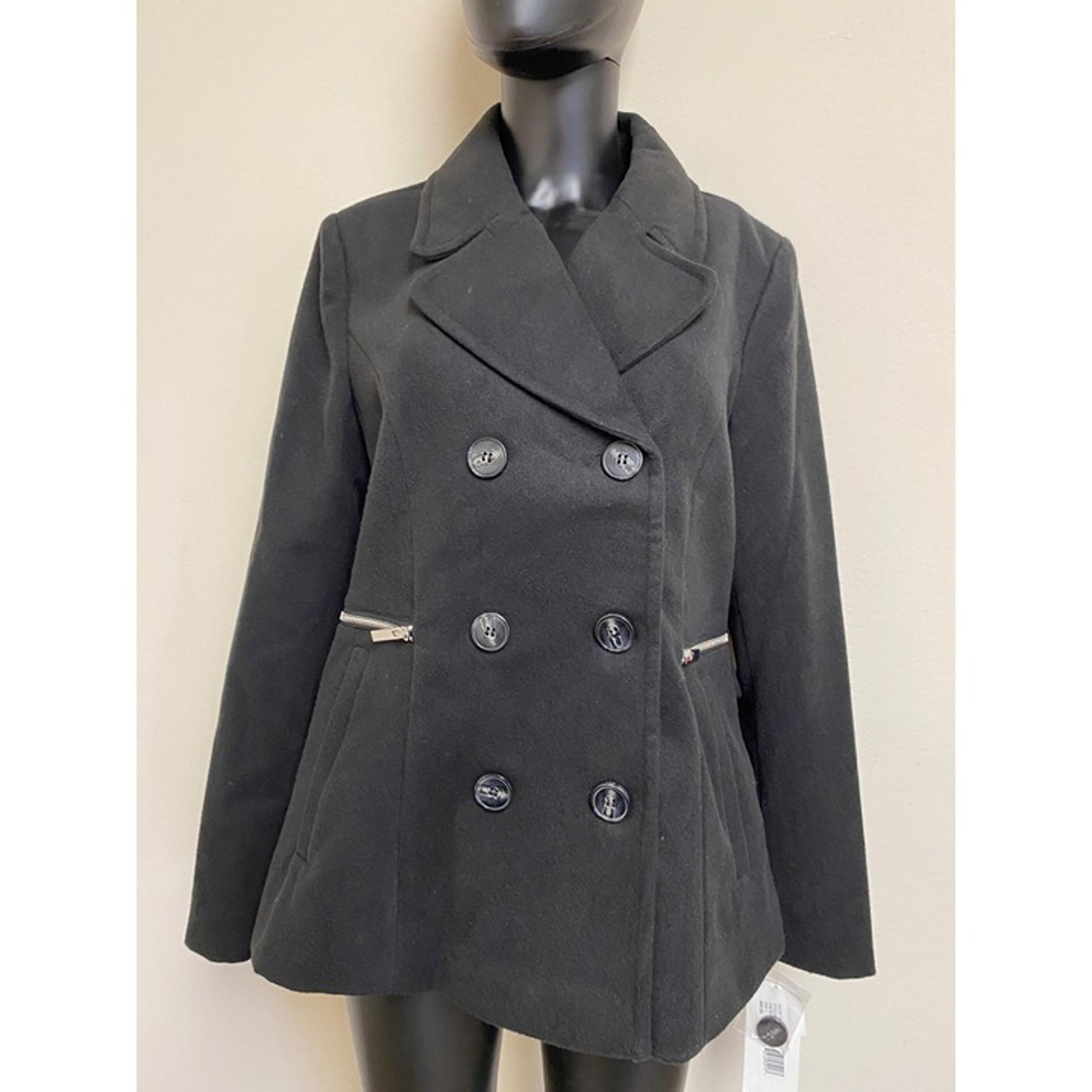 Maralyn & Me Women's Black Junior's Double Breasted Peacoat Size XL NWT