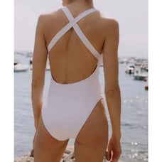 NWT Andie Women's The Tulum Open Strappy Back Ribbed One Piece Swimsuit White S