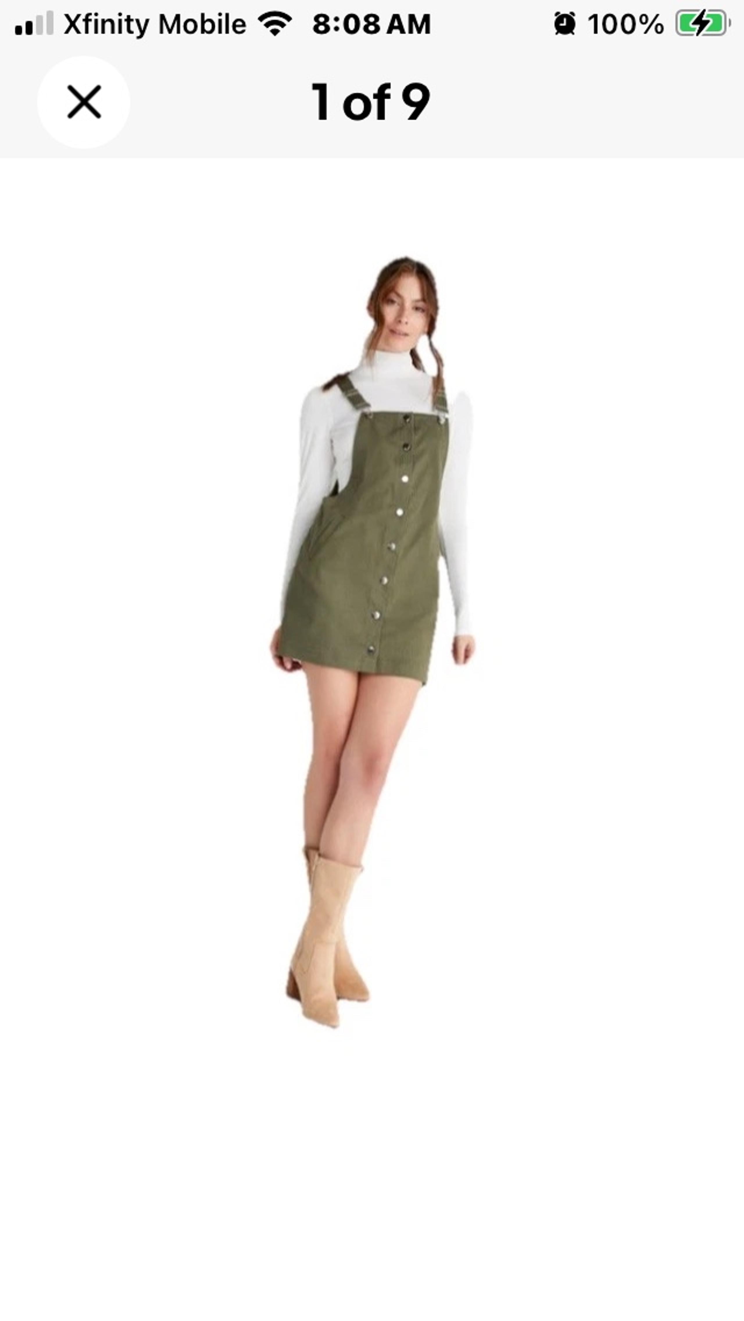 Mi ami Sherry’s Women  Stretch Olive Green Overall Jumper Dress Tunic Pockets S