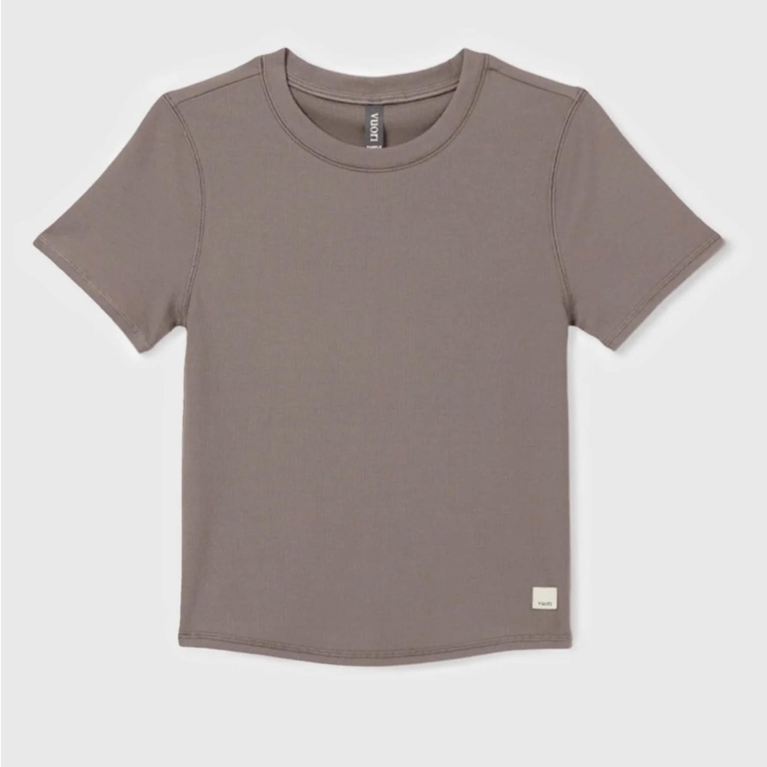 Vuori Pose Fitted Tee Shirt Womens Short Sleeve Ribbed Knit Top Graphite Size M
