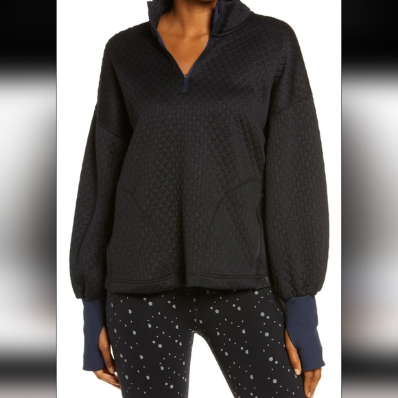 Sweaty Betty Pace Run Jacquard Half Zip Pullover Sweater Black & Navy Size Large