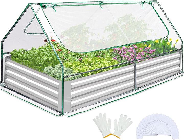 Quictent Raised Garden Bed with Cover Outdoor Galvanized Metal Planter Box Kit