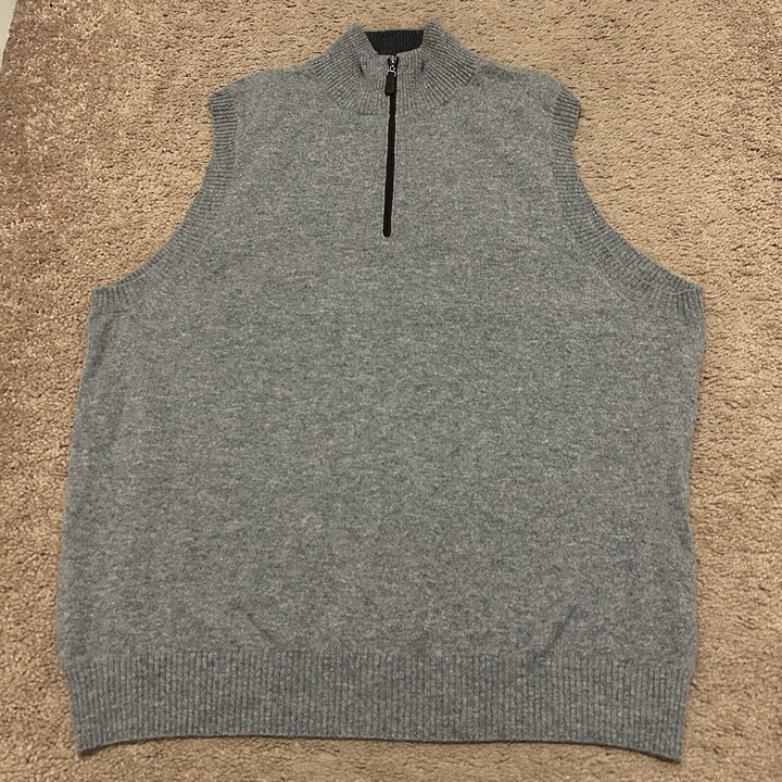KINROSS 100% CASHMERE Men's 1/4 Zip Sweater Vest Grey Large Pullover