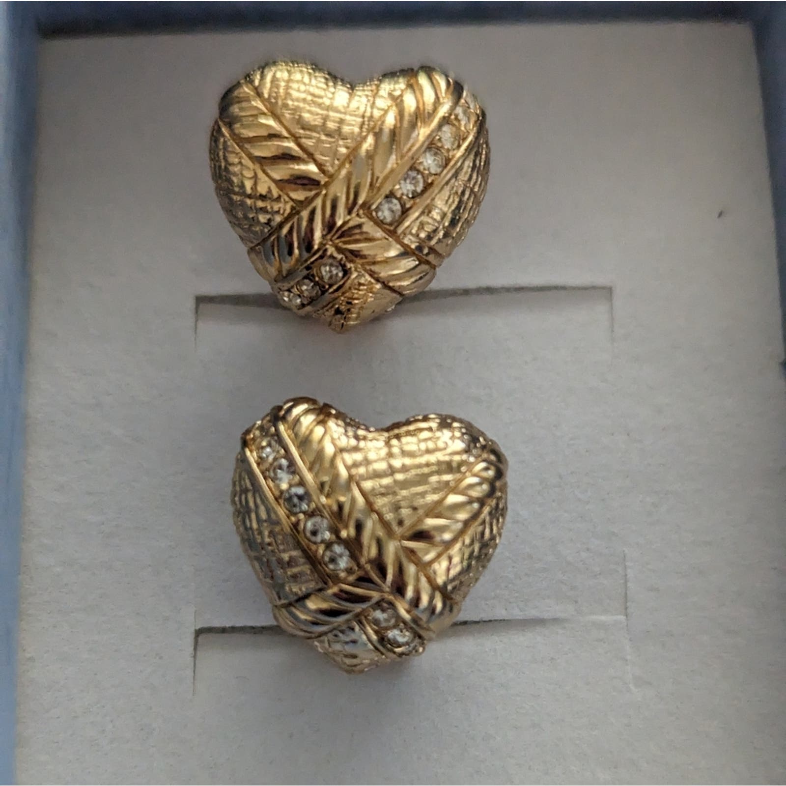 Christian Dior Heart Clip On Gold Toned Vintage Earrings-Excellent