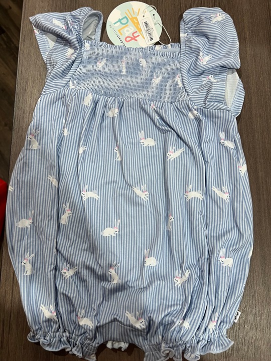 18-24 Months Little Sleepies Bunny Stripes Flutter Smocked Romper NWT