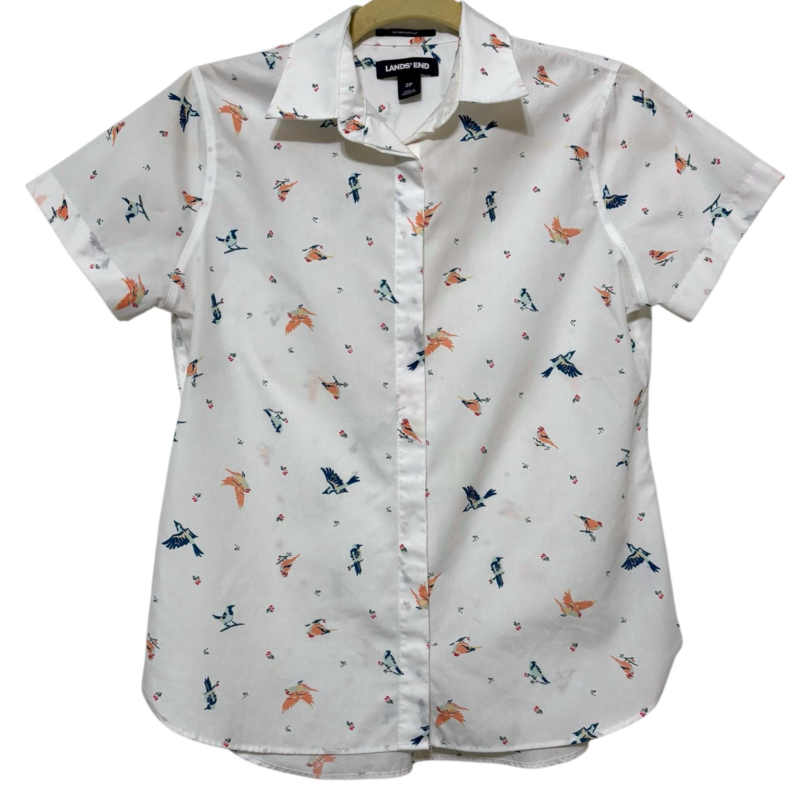 Lands’ End women’s wrinkle free bird print shirt size 2P