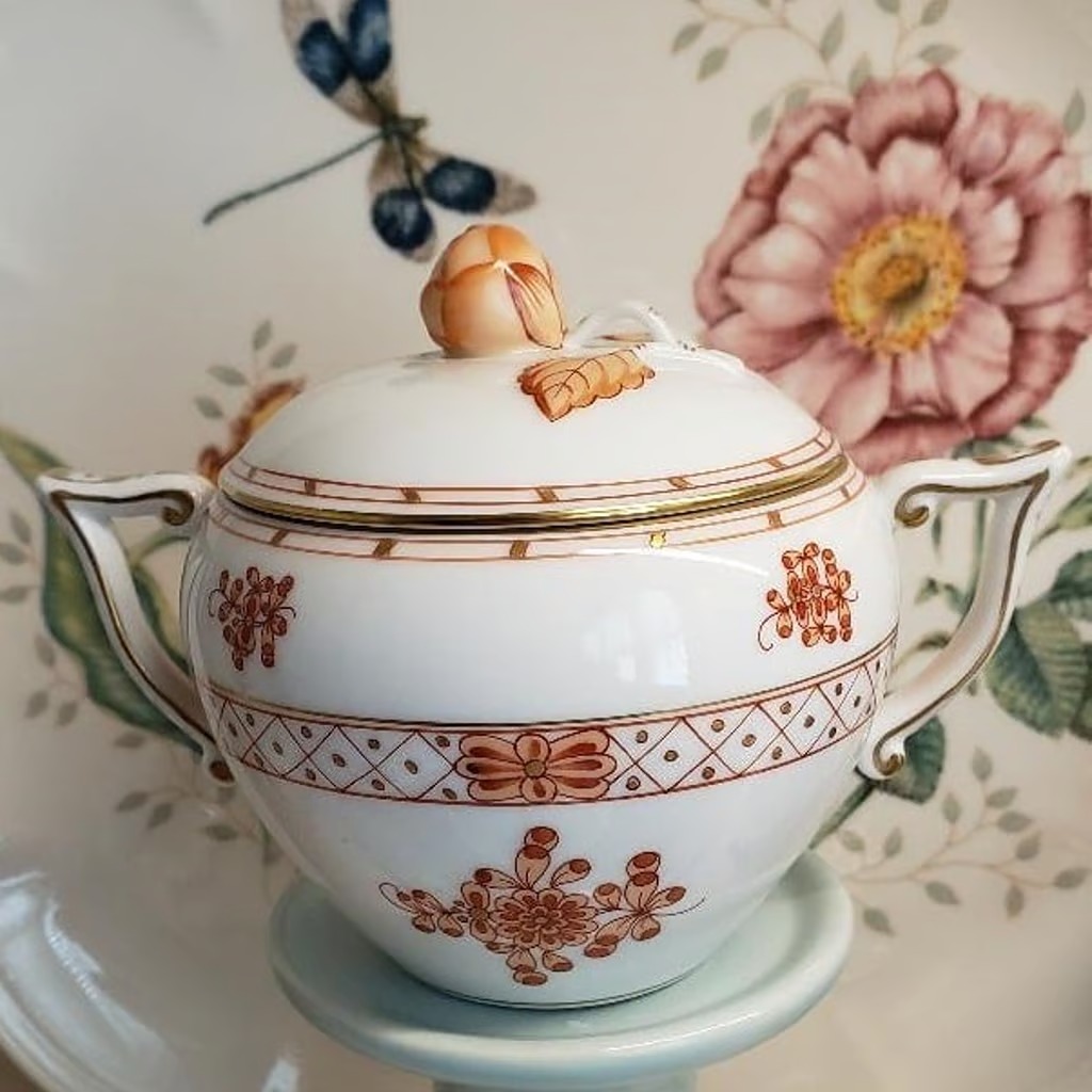 Herend Orange Rust Market Pattern Sugar Bowl & Creamer20642-0-00/WH-3/TD MINT