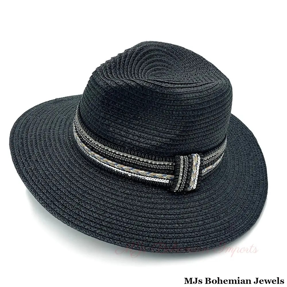 Black Pearl Embellished Panama Hat