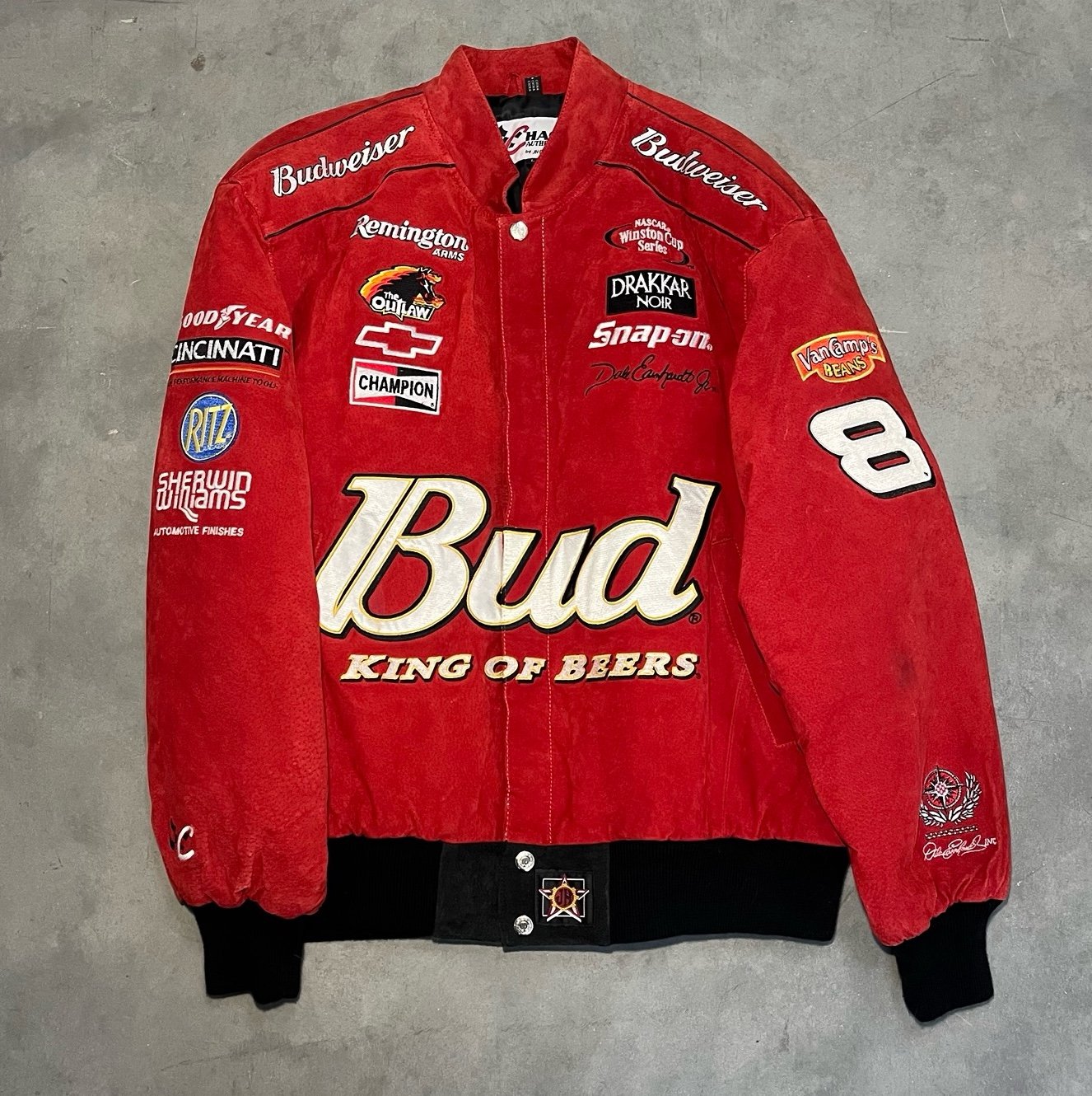 Vintage Dale Earnhart Jr. Suede Leather Chase JH Design Bud Racing Jacket Size L