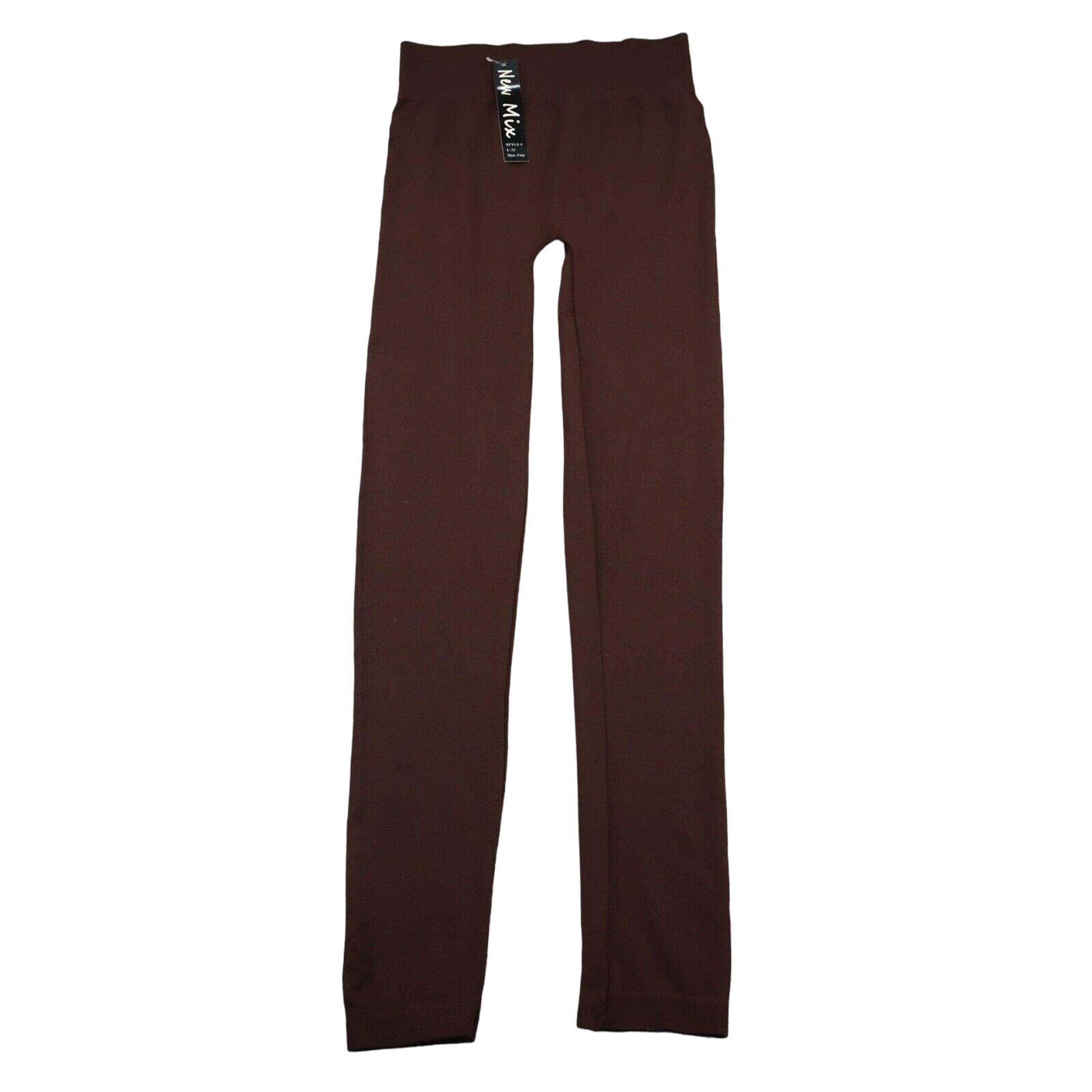 New Mix Pants Womens One Size Brown Pull On Ankle Stretch Low Rise Leggings