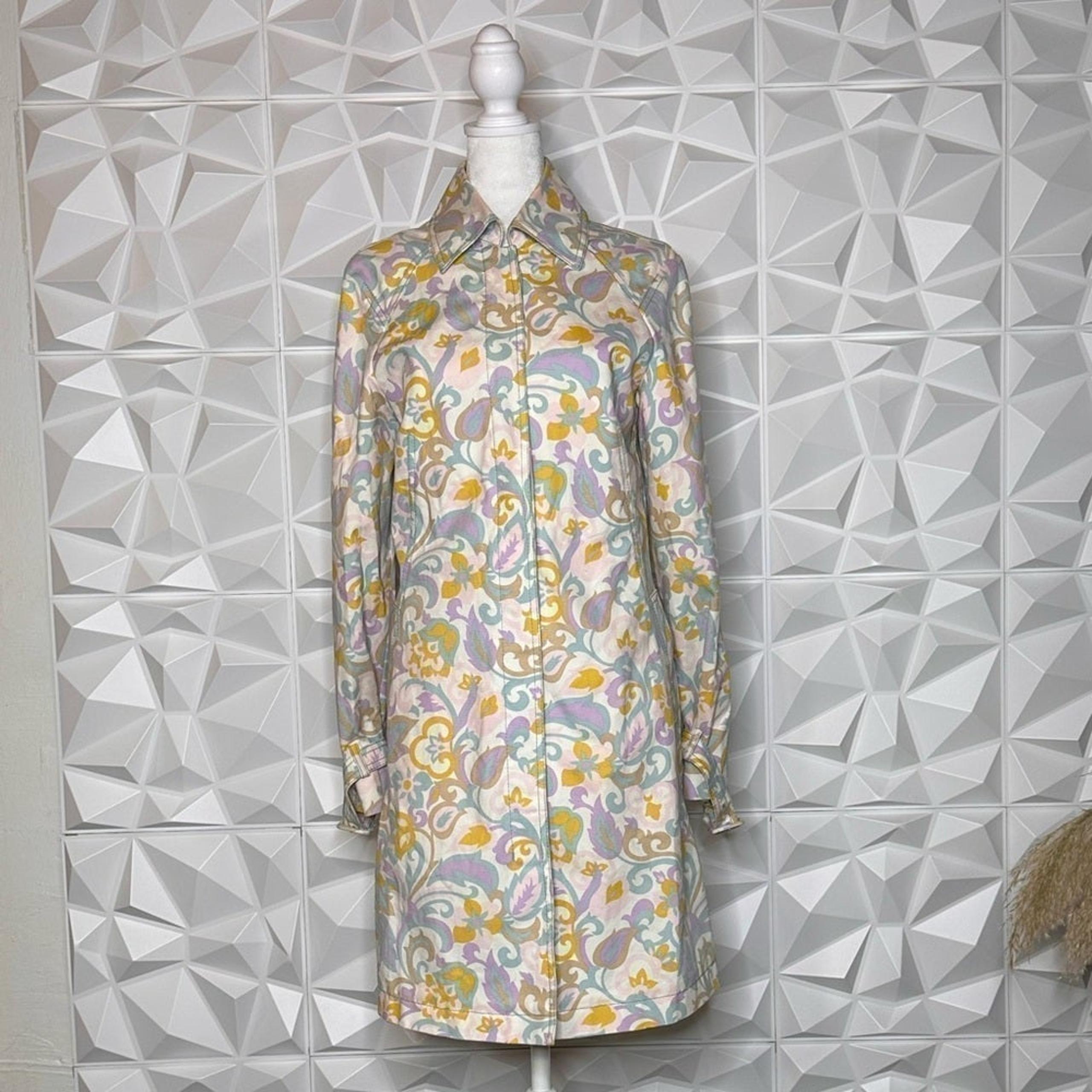 Sport Women's White Purple Paisley Button Up Trench Coat Size 36 EU XS - Escada