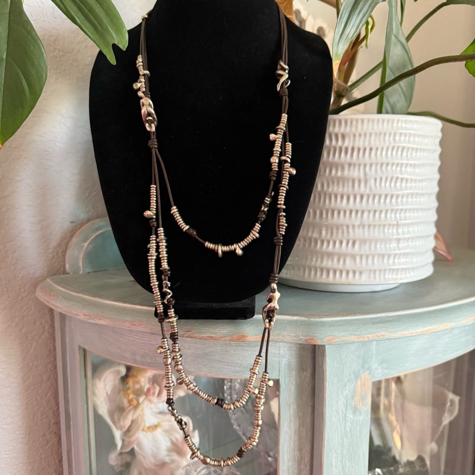 Uno de 50 Long Silver Beaded Multi Chain Necklace