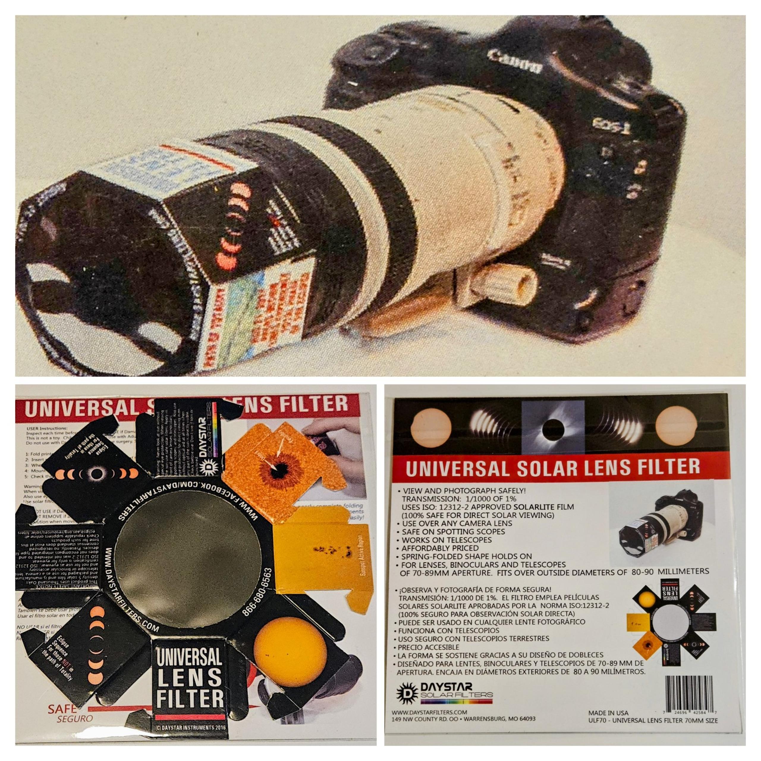 DayStar Universal Solar Lens Filter For 70-89 mm Binoculars, Cameras, Telescopes
