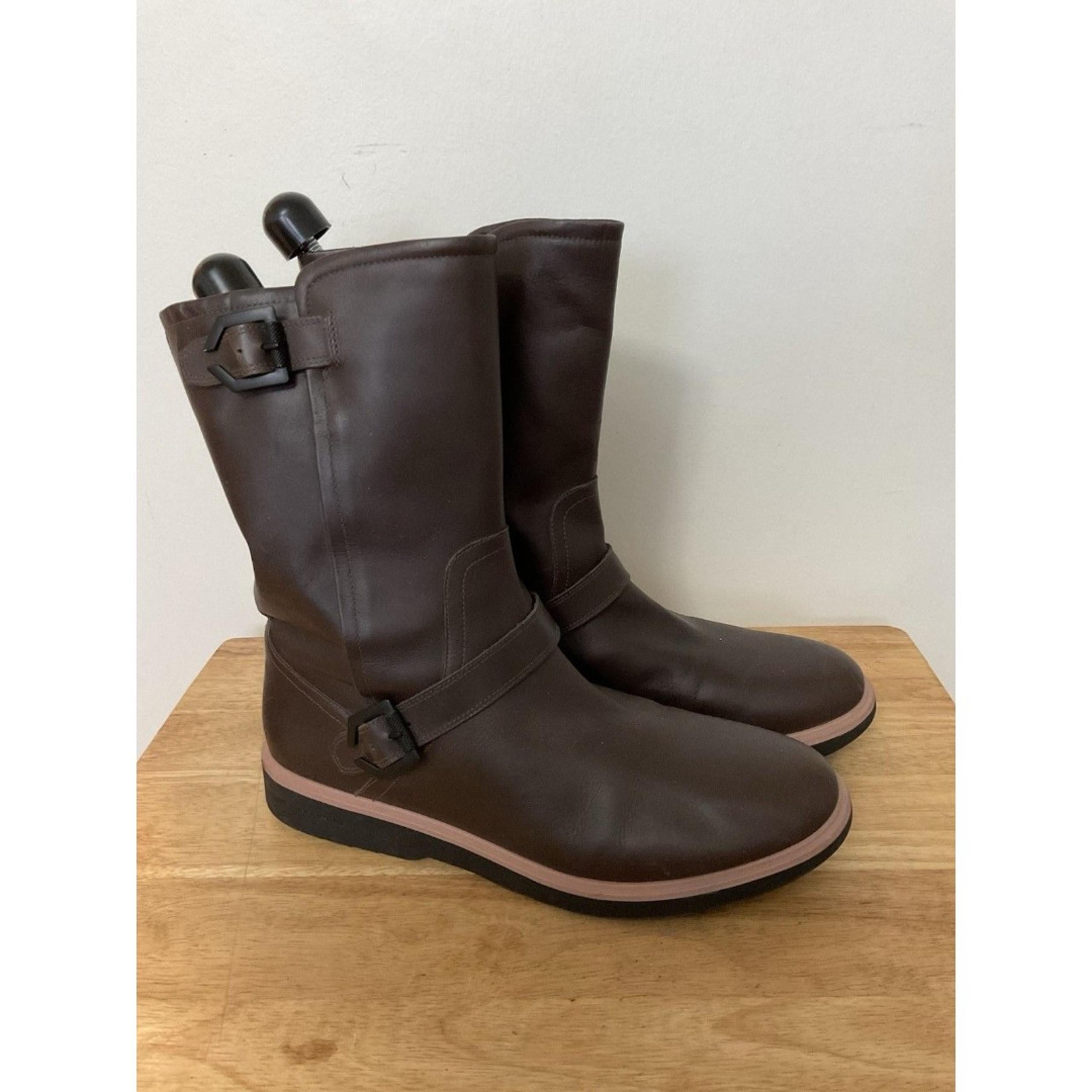 Cole Haan Millbridge Moto Waterproof Boots Women Size 11B Brown Side Zip Biker