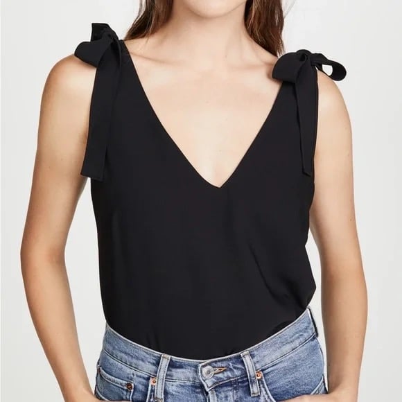 AMANDA UPRICHARD Josephina Shoulder-tie V-neck Top In Black/ 150