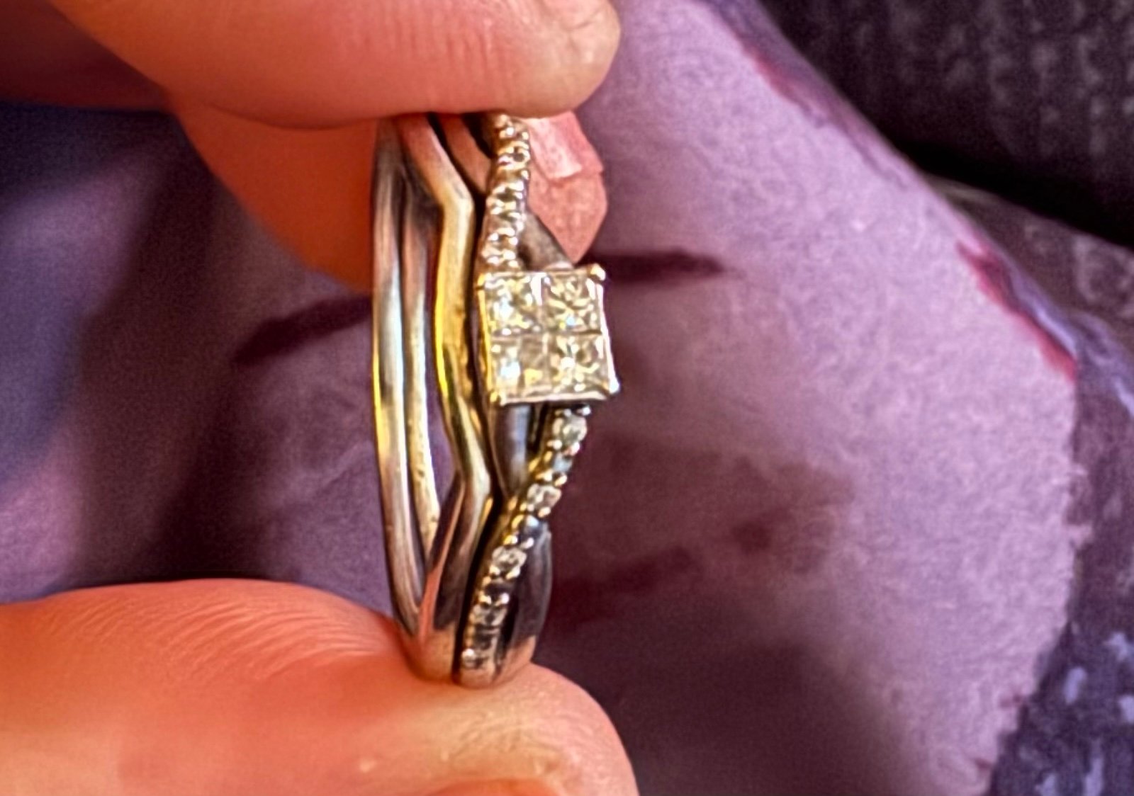 10k White Gold Dainty Ring set.